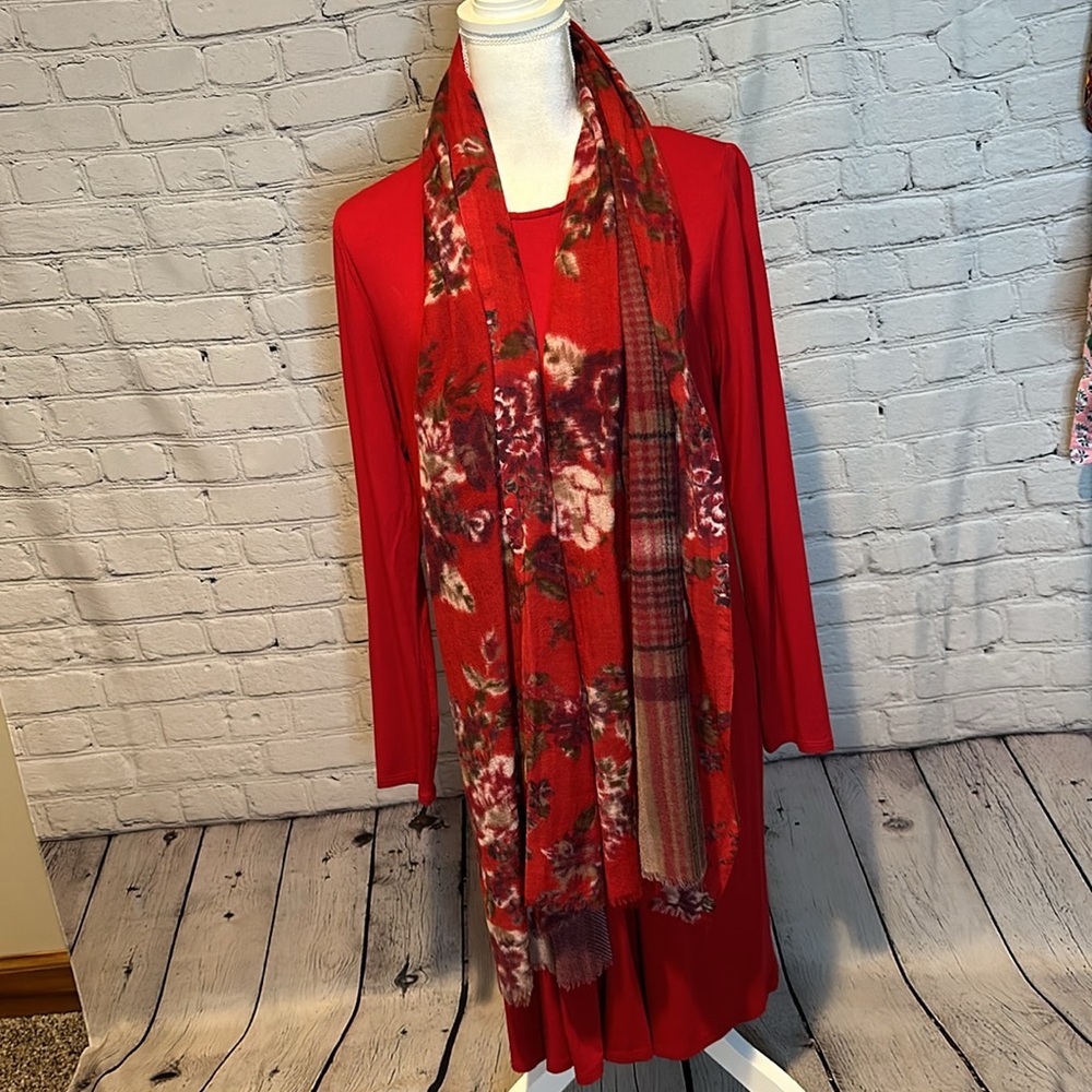 J. Jill Wearever Collection Red Tunic Dress with Scarf Small
